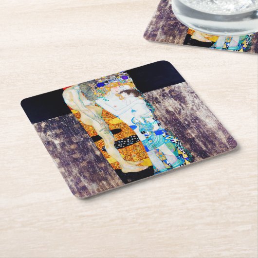 人生の3つの時代グスタフクリムト スクエアペーパーコースター (アングル)