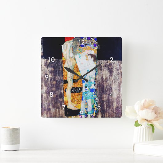 人生の3つの時代グスタフクリムト スクエア壁時計 (ホーム)