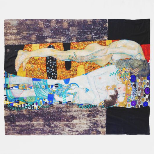 人生の3つの時代グスタフクリムト フリースブランケット (正面(横))