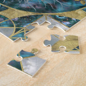 人生のYggdrasilの木-大理石および金ゴールド ジグソーパズル (側面)