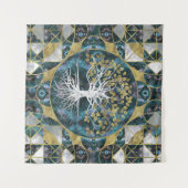 人生のYggdrasilの木-大理石および金ゴールド タペストリー (正面(横))