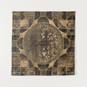 人生のYggdrasilの木-木および金ゴールド タペストリー (正面(横))