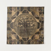 人生のYggdrasilの木-木および金ゴールド タペストリー (正面)