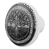 人生のYggdrasil-の点の芸術のグレースケールの木 セラミックノブ (右)