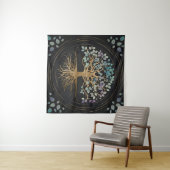 人生のYggdrasil -金ゴールド及び色彩の鮮やかな質の木 タペストリー (インサイチュ(横))