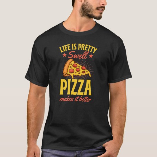 人生はかわいらし膨れ上がるピザ Tシャツ (正面)