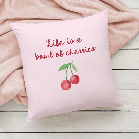 人生はさくらんぼ | ピンクとレトロのスクリプト クッション