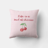 人生はさくらんぼ | ピンクとレトロのスクリプト クッション (裏面)