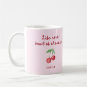 人生はさくらんぼ | ピンクとレトロのスクリプト コーヒーマグカップ (左)