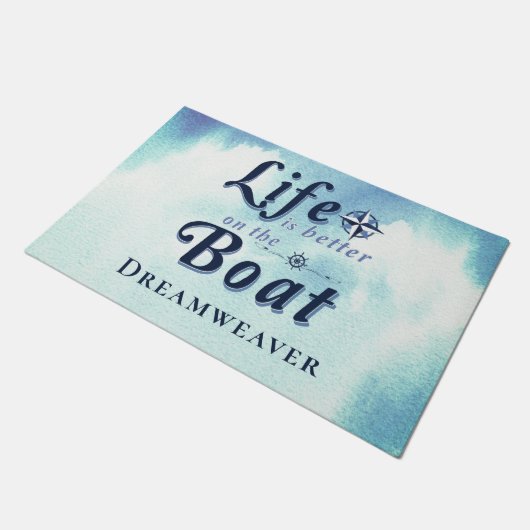 人生はより良いブルー航海のボートウェルカム ドアマット (アングル)
