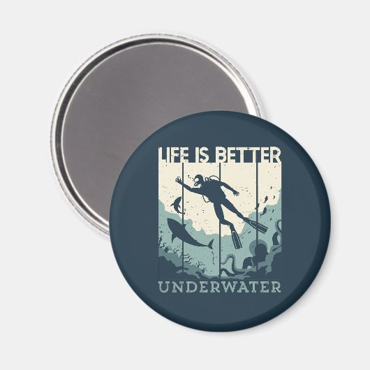 人生はより良い水中スキューバダイバー マグネット (正面/裏面)