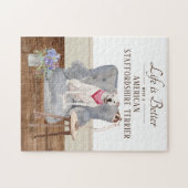 人生はアメリカのテリア(犬)スタッフォードだ ジグソーパズル (横)