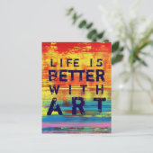 人生はアートで良い – 赤い黄色の抽象芸術アート ポストカード (スタンド正面)