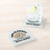 人生はイエスに甘い – キリスト教信仰ティーカップ ガラスコースター (アングル)