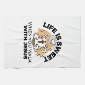 人生はイエスに甘い – キリスト教信仰ティーカップ キッチンタオル (横)