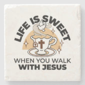 人生はイエスに甘い – キリスト教信仰ティーカップ ストーンコースター (正面)