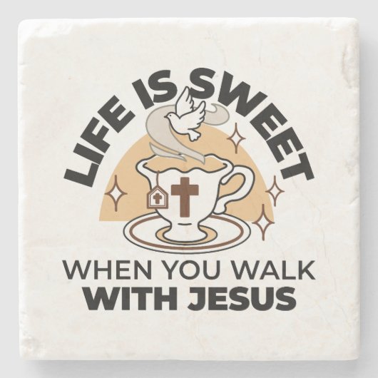 人生はイエスに甘い – キリスト教信仰ティーカップ ストーンコースター (正面)