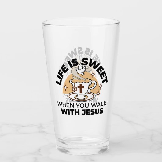 人生はイエスに甘い – キリスト教信仰ティーカップ タンブラーグラス (正面)