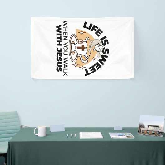 人生はイエスに甘い – キリスト教信仰ティーカップ 横断幕 (トレードショー)