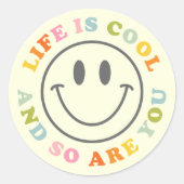 人生はカッコいい幸せな笑顔顔絵文字 ラウンドシール (正面)
