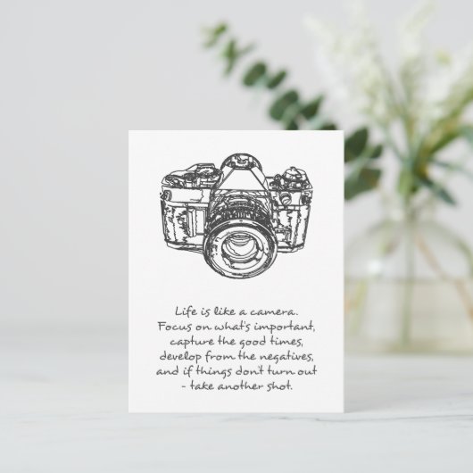 人生はカメラの引用文のように白黒 ポストカード (スタンド正面)