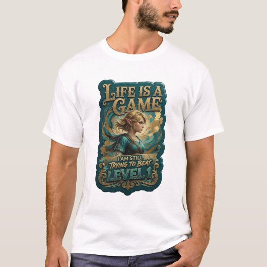 人生はゲームだ 今もまだクリアしようとしている レベルv7 tシャツ (正面)