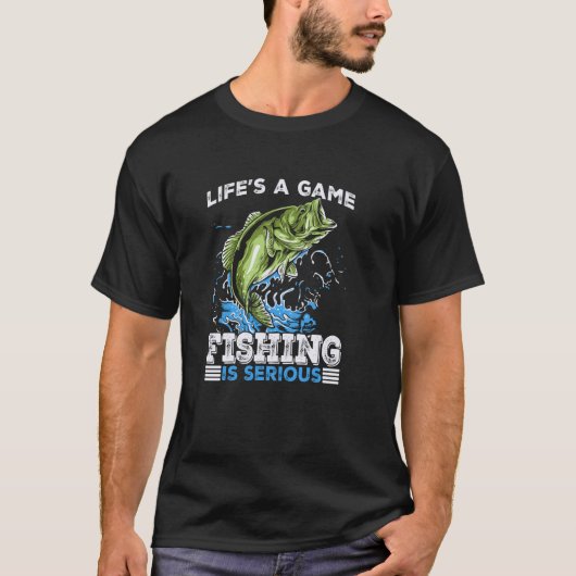 人生はゲーム 面白い釣り Tシャツ (正面)