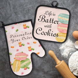 人生はココロとクッキーとともに ウォーターカラー マカロン 鍋つかみ&鍋敷きセット