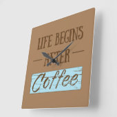 人生はコーヒーおもしろい諺の後に始まる スクエア壁時計 (傾斜)