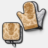 人生はコーヒーから始まる 鍋つかみ&鍋敷きセット (正面/裏面)