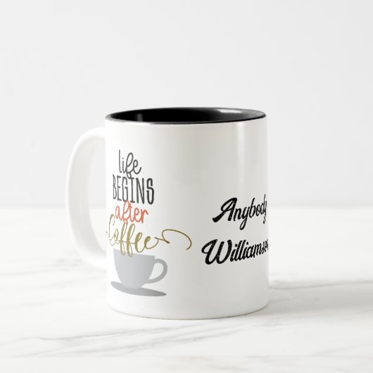 人生はコーヒーの後から始まパーソナライズされたる ツートーンマグカップ (正面左)
