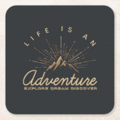 人生はゴールデンサンレイズの冒険の山 スクエアペーパーコースター (正面)