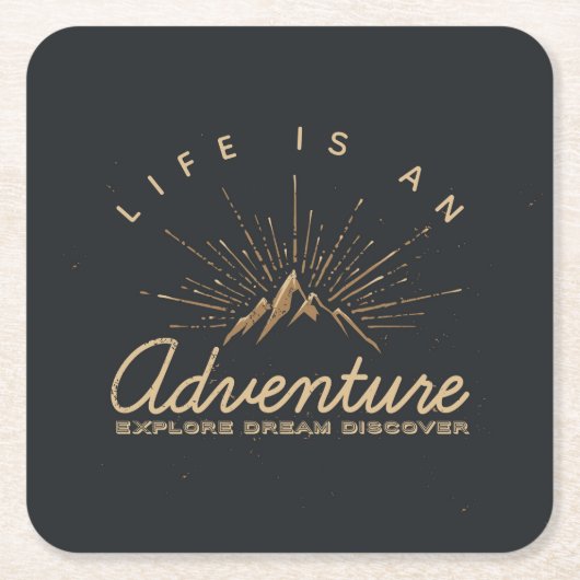 人生はゴールデンサンレイズの冒険の山 スクエアペーパーコースター (正面)