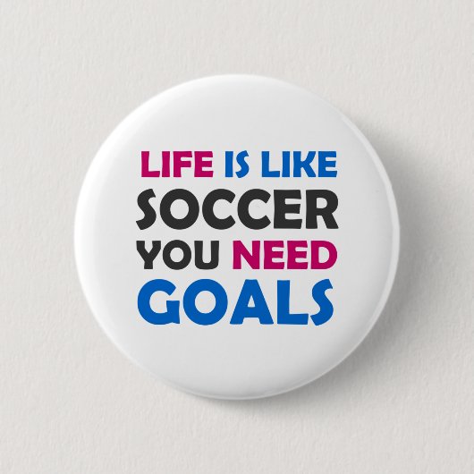 人生はサッカーのように必要なゴール 缶バッジ (正面)