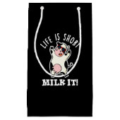 人生はショートミルクだおもしろいそれは牛プリン黒いBG スモールペーパーバッグ (正面)