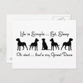 人生はシンプル食べ眠る偉大な犬のユーモア ポストカード (正面/裏面)