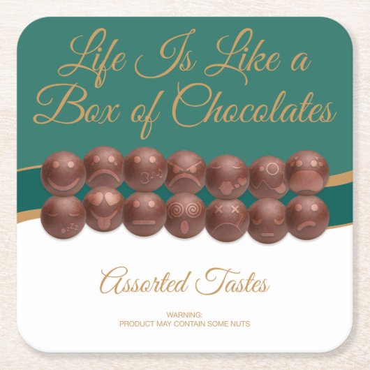 人生はチョコレートの箱のようなもの スクエアペーパーコースター (正面)