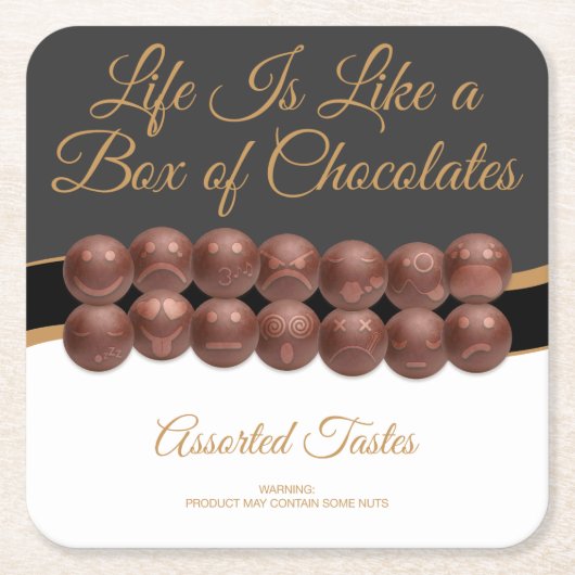 人生はチョコレートの箱のようなもの スクエアペーパーコースター (正面)