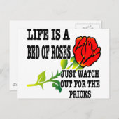 人生はバラのベッドで刺し穴を見張る ポストカード (正面/裏面)