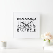 人生はバランスのインスピレーションやる気を起こさせるだ スクエア壁時計 (ホーム)