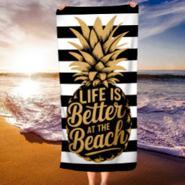 人生はパイナップルビーチでストライプ良い ビーチタオル