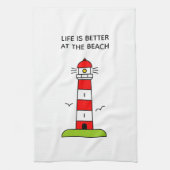 人生はビーチかわいい灯台の塔で良い キッチンタオル (縦)