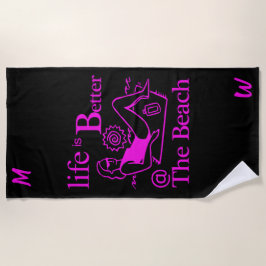 人生はビーチで良いホットピンクブラック ビーチタオル