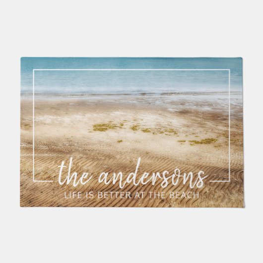 人生はビーチで良い写真ウェルカムフォーマット ドアマット (正面)