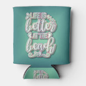 人生はビーチの文字が良カラフルい 缶クーラー (正面)
