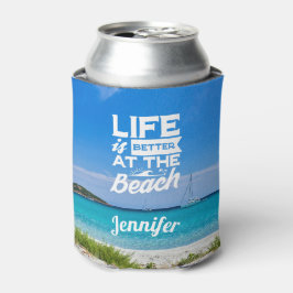 人生はビーチの白砂の青い海で良い 缶クーラー