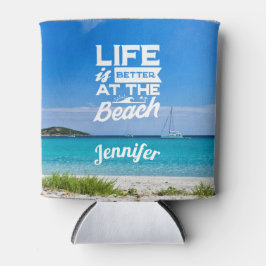 人生はビーチの白砂の青い海で良い 缶クーラー