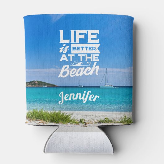 人生はビーチの白砂の青い海で良い 缶クーラー (裏面)