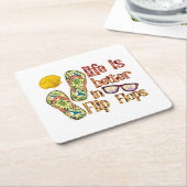 人生はビーチサンダル |夏の雰囲気 スクエアペーパーコースター (アングル)