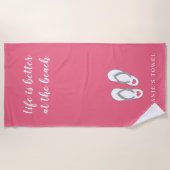 人生はビーチピンクビーチサンダルで良カスタムい ビーチタオル (正面)